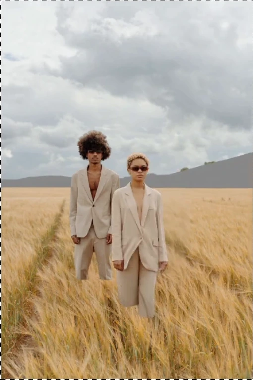 Layer separation demonstration with two people visible in a wheat field after another person's layer is hidden