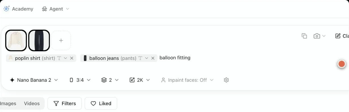 Astria prompt with the short balloon fitting instruction next to the balloon-jeans reference