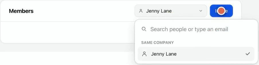 Members section with Jenny Lane selected and the Invite button visible
