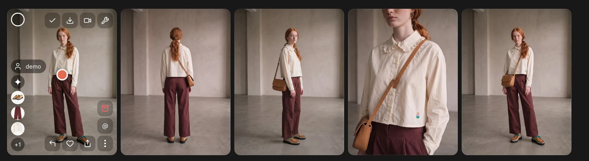 Hovering over a lookbook thumbnail reveals the selection circle in its upper-left corner