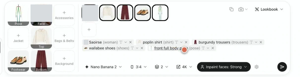 Lookbook with the full-body stick-figure pose selected in the Pose square