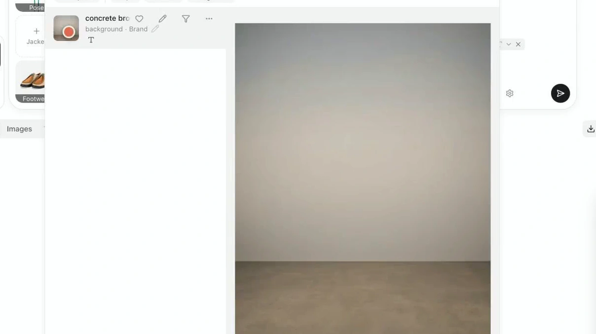 Background reference picker showing a neutral concrete wall and floor