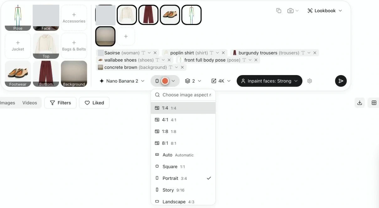 Astria’s aspect-ratio menu with Portrait 3:4 selected