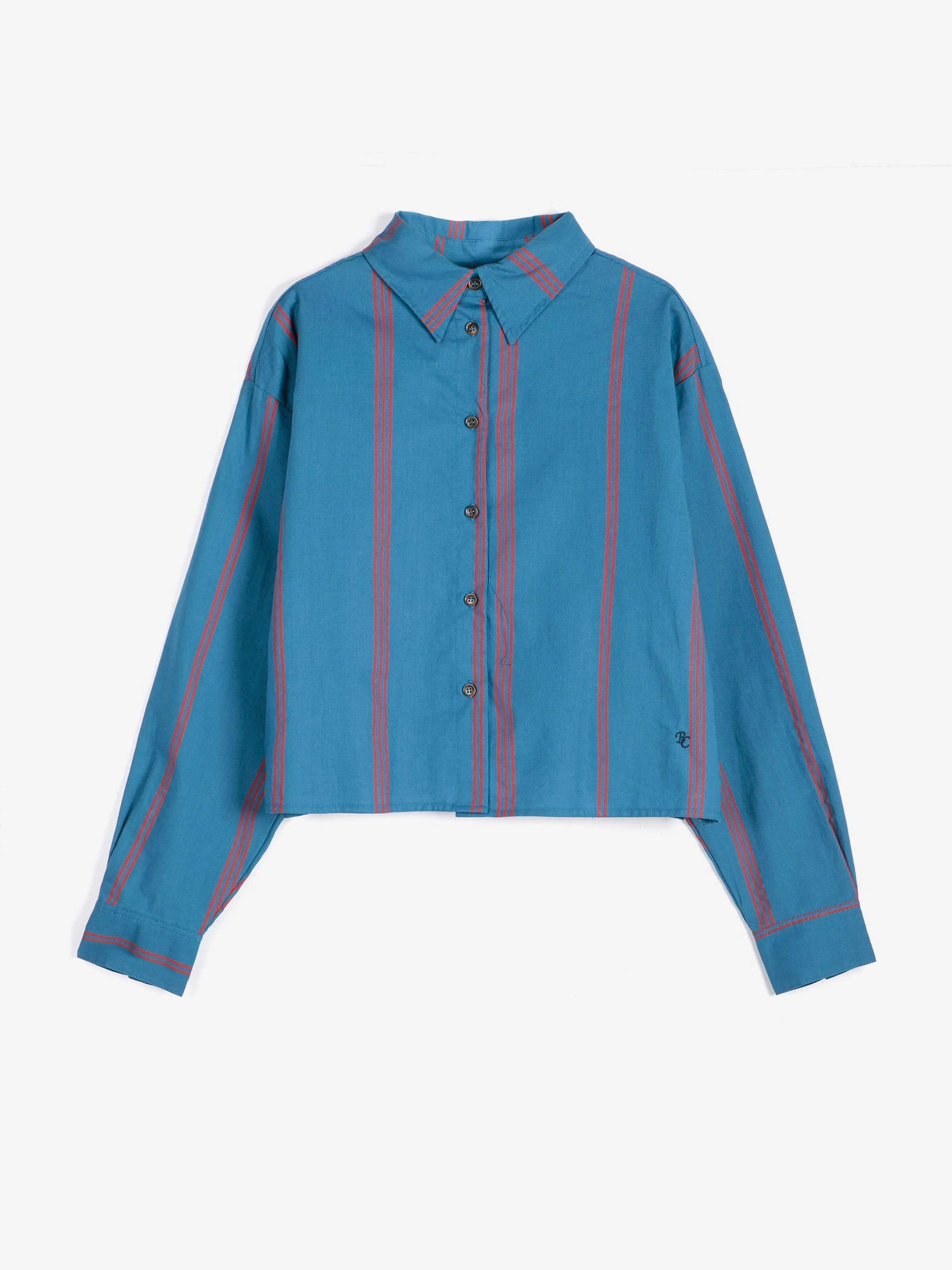 Original blue shirt packshot with pink triple stripes, point collar and button front