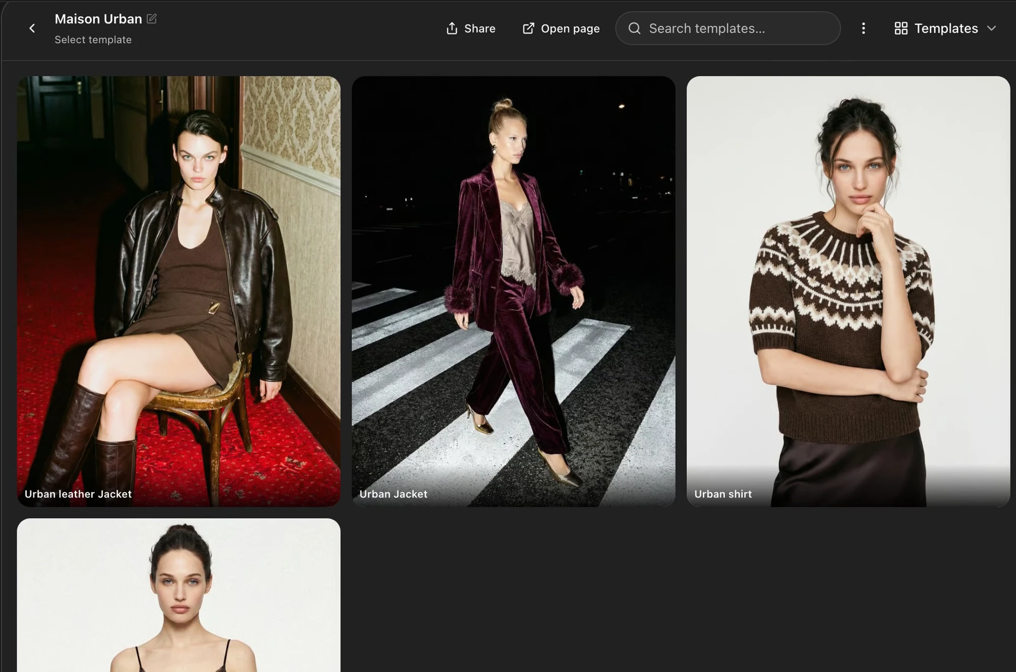 An Astria workspace catalog containing garment-category templates